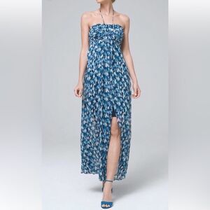 NWT WHBM Dress 570262569 Strapless Maxi Slit Ceramic Blue with Ecru 10